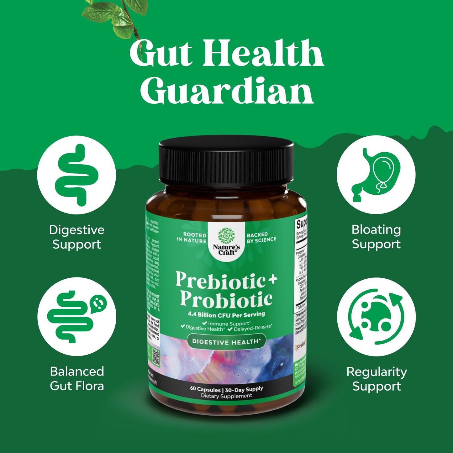 Prebiotics and Probiotics Gut Health Supplement-Super Potent Digestive Health Acidophilus Probiotic Capsules with Men & Womens Probiotics & Prebiotics