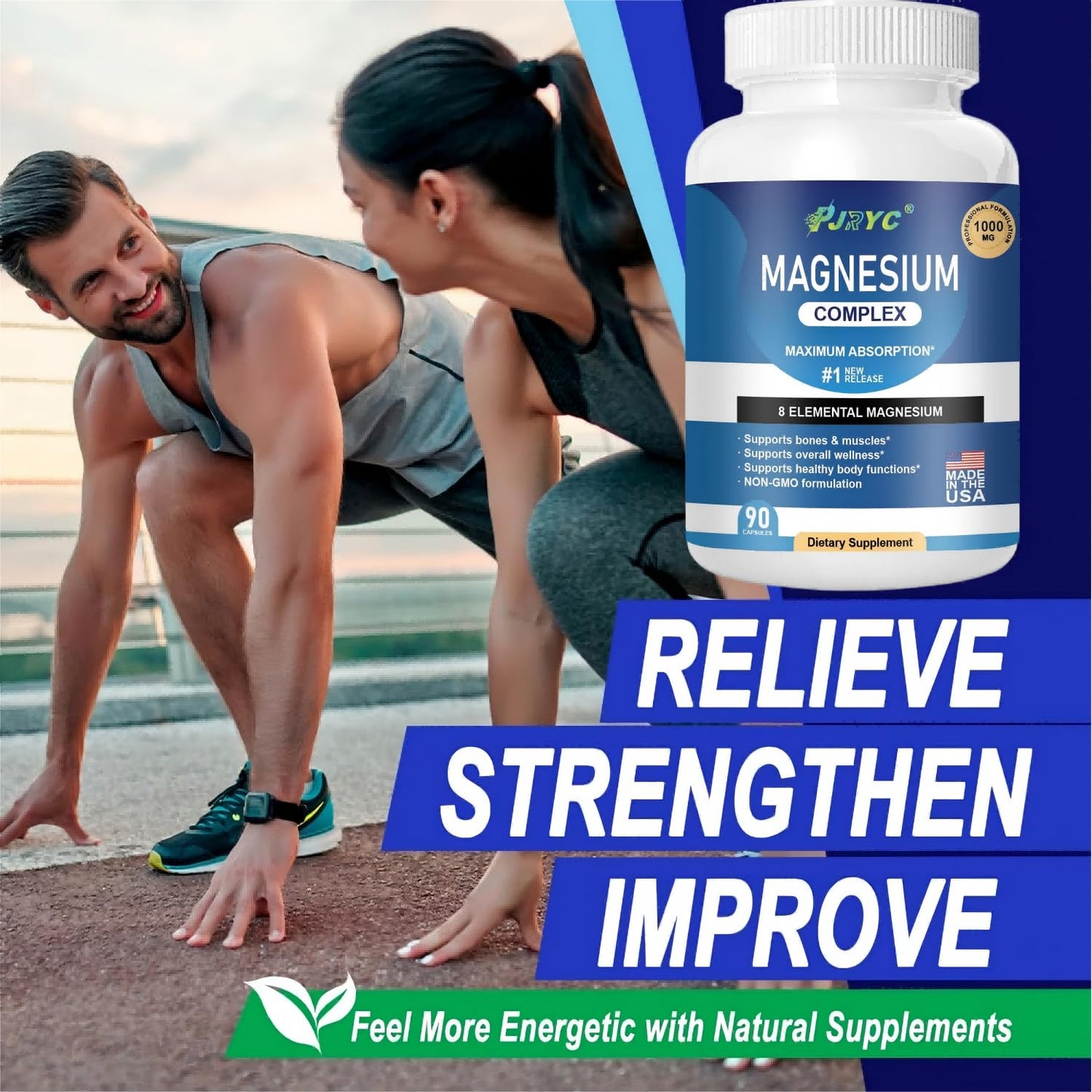 Magnesium Complex Supplement - 1000mg with 8 Magnesium Forms: Glycinate, Citrate, Malate, Taurate & Orotate - Supports Muscle Function, Bone Strength & Relaxation - Vegan, Non-GMO - 180 Capsules PJRYC buy supplements Au