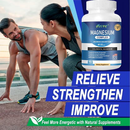 Magnesium Complex Supplement - 1000mg with 8 Magnesium Forms: Glycinate, Citrate, Malate, Taurate & Orotate - Supports Muscle Function, Bone Strength & Relaxation - Vegan, Non-GMO - 180 Capsules PJRYC buy supplements Au