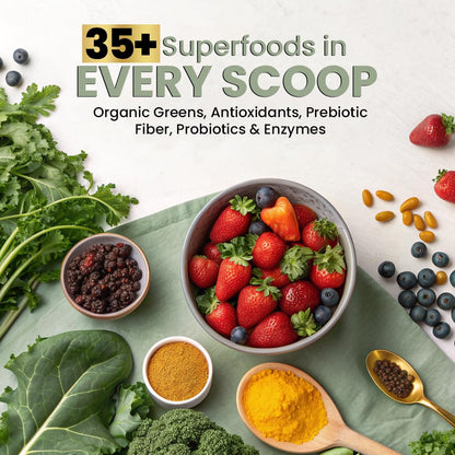 Superfood Reds & Greens Powder - 11.64 oz, Prebiotics & Probiotics for Digestive Health, Super Greens Powder with Ashwagandha for Gut Health, Immunity, Antioxidants,