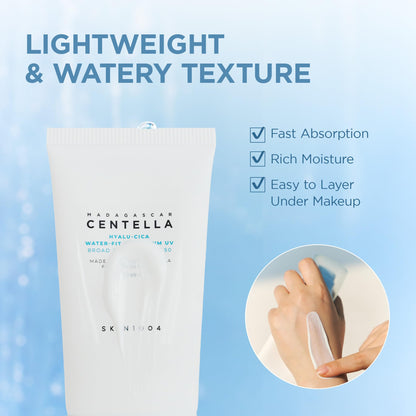 SKIN1004 Centella Hyalu-Cica Water-Fit Sun Serum UV, Korean Sunscreen SPF 50, Centella Sunscreen, Travel Essentials