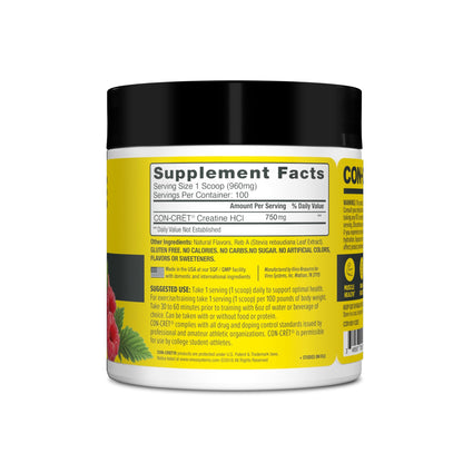 CON-CRET Creatine HCl Powder | Muscle, Cognitive, Cellular Energy Support | No Bloating or Cramps | USA Made & NSF Certified
