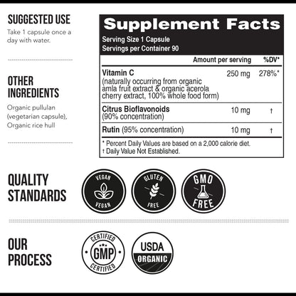 Organic Vitamin C | Whole Food Vitamin C from Fruit Plus Absorption Enhancing Cofactors - Vegan, Enhanced Bioavailability - Immune Support