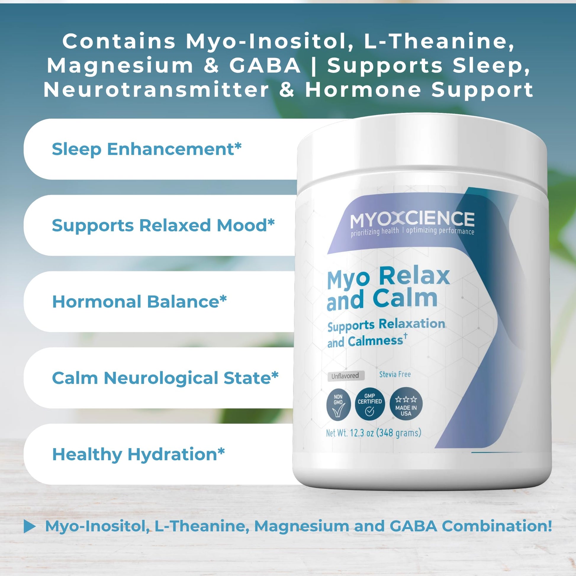 MYOXCIENCE Myo Relax & Calm | Myo-Inositol, L-Theanine, Taurine, Magnesium & GABA | Supports Sleep, Neurotransmitter & Hormone Support (Unflavored) (60 Servings) MYOXCIENCE buy supplements Au
