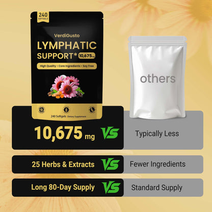 VerdiGusto 10,675mg Lymphatic Supplement | 25-in-1 Blend with Echinacea, Elderberry, Dandelion | 240 Softgels, 80 Day Supply | Lymph System Support | Soy Free, Non-GMO, Gluten Free VerdiGusto buy supplements Au