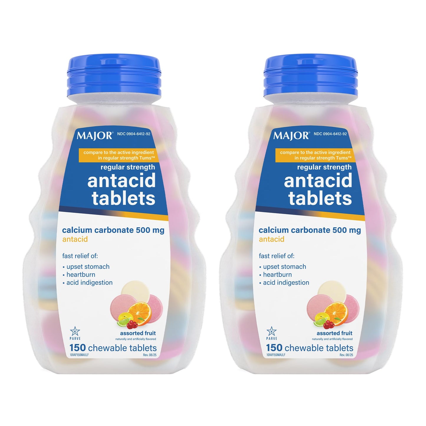 MAJOR Regular Strength Antacid Tablets - Calcium Carbonate 500 mg - Assorted Fruit Flavor - 150 Chewable Count (2 Pack) MAJOR buy supplements Au