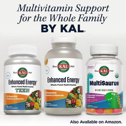 KAL® Enhanced Energy Multivitamin | Whole Food Based Vitamins & Minerals w/ Antioxidants, Digestive Enzymes & Natural Carotenoids | 180 Capsules KAL