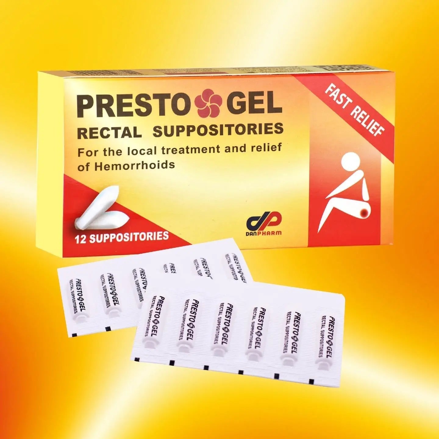Presto Gel - Natural Hemorrhoid Rectal Suppositories - Rapid Hemorrhoid Treatment and Relief from Itching, Swelling, Burning and Discomfort - Pack of 12 DAN PharmBuy Supplements Australia