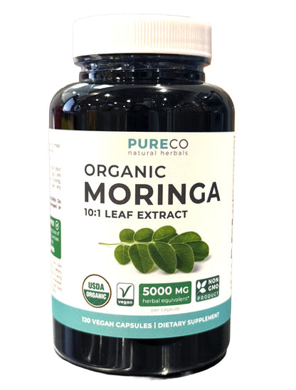 USDA Organic Moringa Capsules - High Potency Organic Moringa 500mg Extract 10:1 Per 1 Capsule Serving - Nutrient Dense Green Superfood Antioxidant