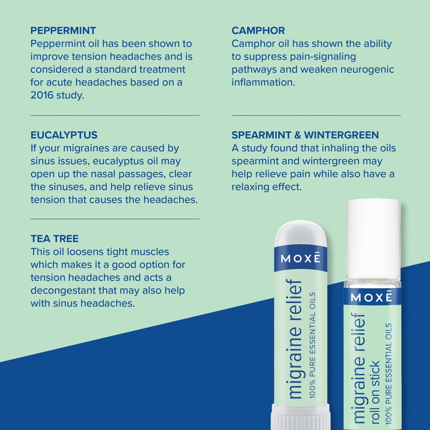 MOXE Migraine Rollon Stick & Nasal Inhaler, Fast Cooling Comfort for Headaches & Tension, Non-Medicated Soothing Vapors, Peppermint, Eucalyptus, and Other Essential Oils, Metal Roller, Made in USA MOXEBuy Supplements Australia