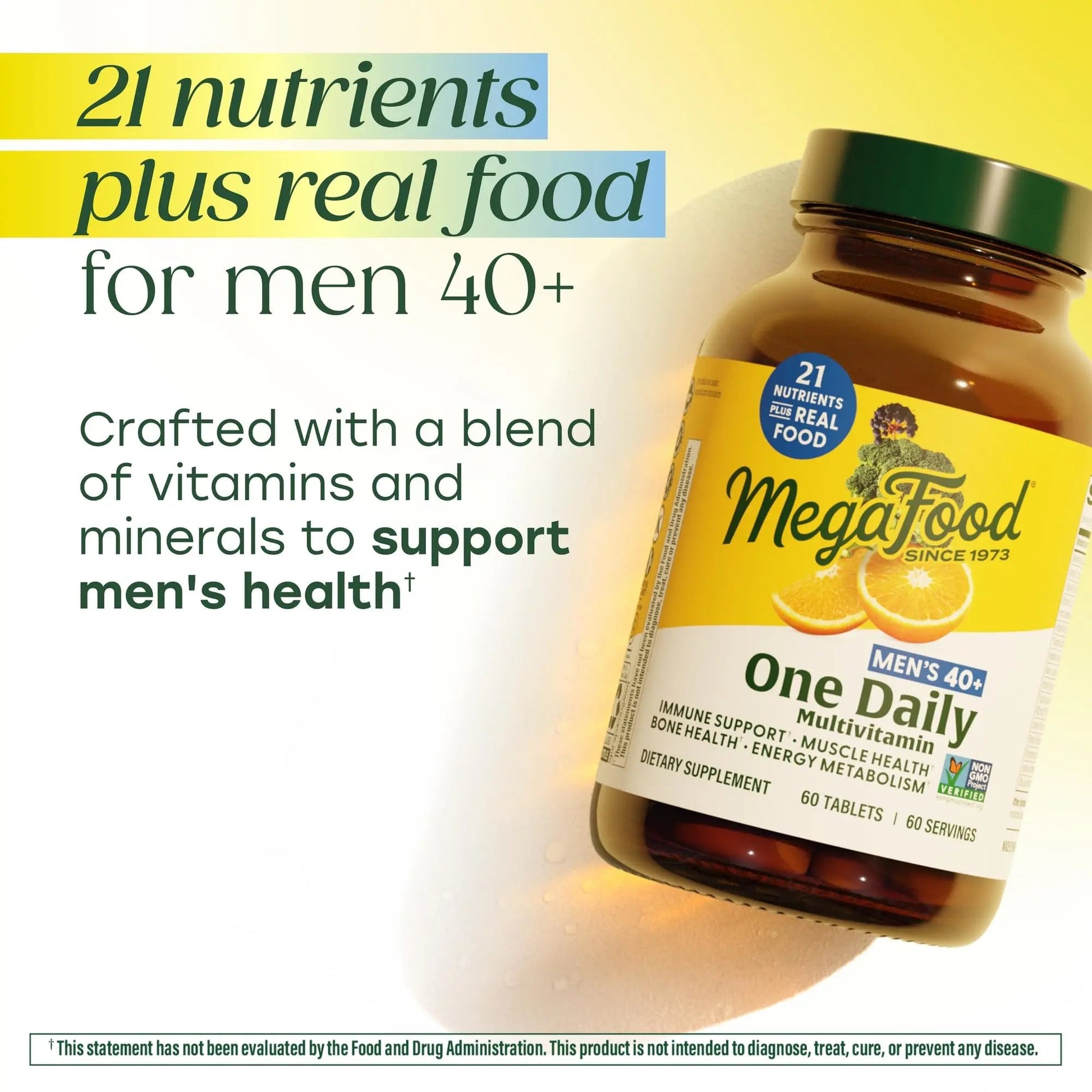 MegaFood Multivitamin for Men 40+ One Daily Mens Multivitamins - Methylated B12, Vitamin D3, B6, C & Zinc, Muscle & Bone Health MegaFood