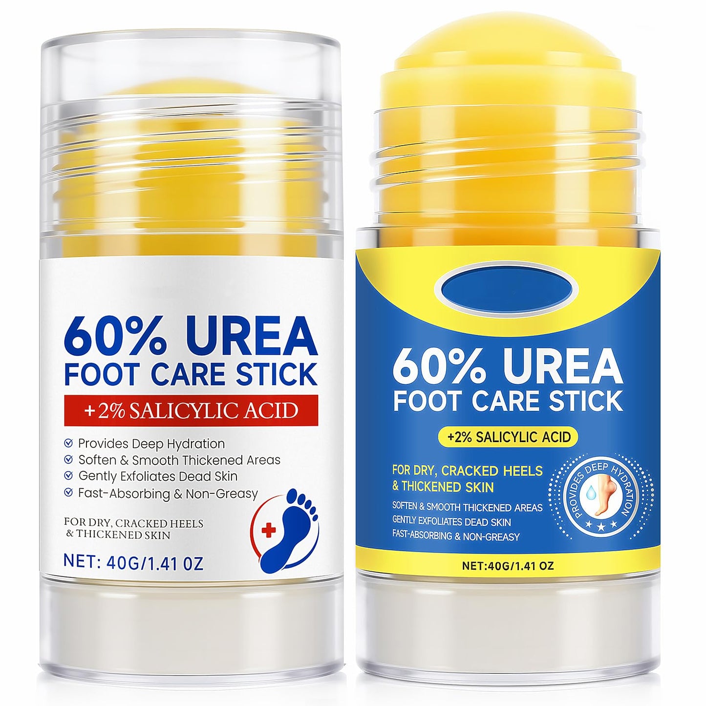 Loobexery 2 Pcs 60% Urea with 2% Salicylic Acid Foot Care Stick, Urea Foot Cream for Cracked Feet, Repairs Dry Rough Heels Fast, Foot Lotion Moisturizer for Dead Skin, Hydrating Heel Balm