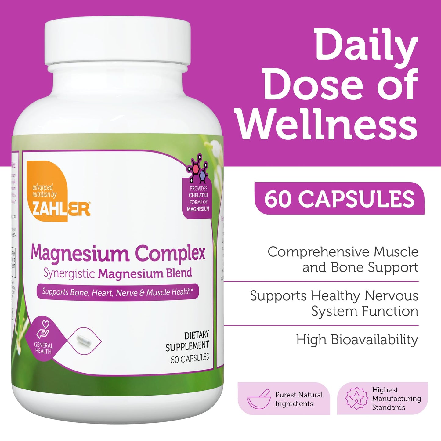 Zahler Magnesium Complex Supplement - Multi Magnesium Supplement Blend with Magnesium Glycinate, Malate, Aspartate, Taurinate and Oxide Plus Vitamin B6 - Bone Nerve Heart & Muscle Health (60 Capsules) Zahler buy supplements Au