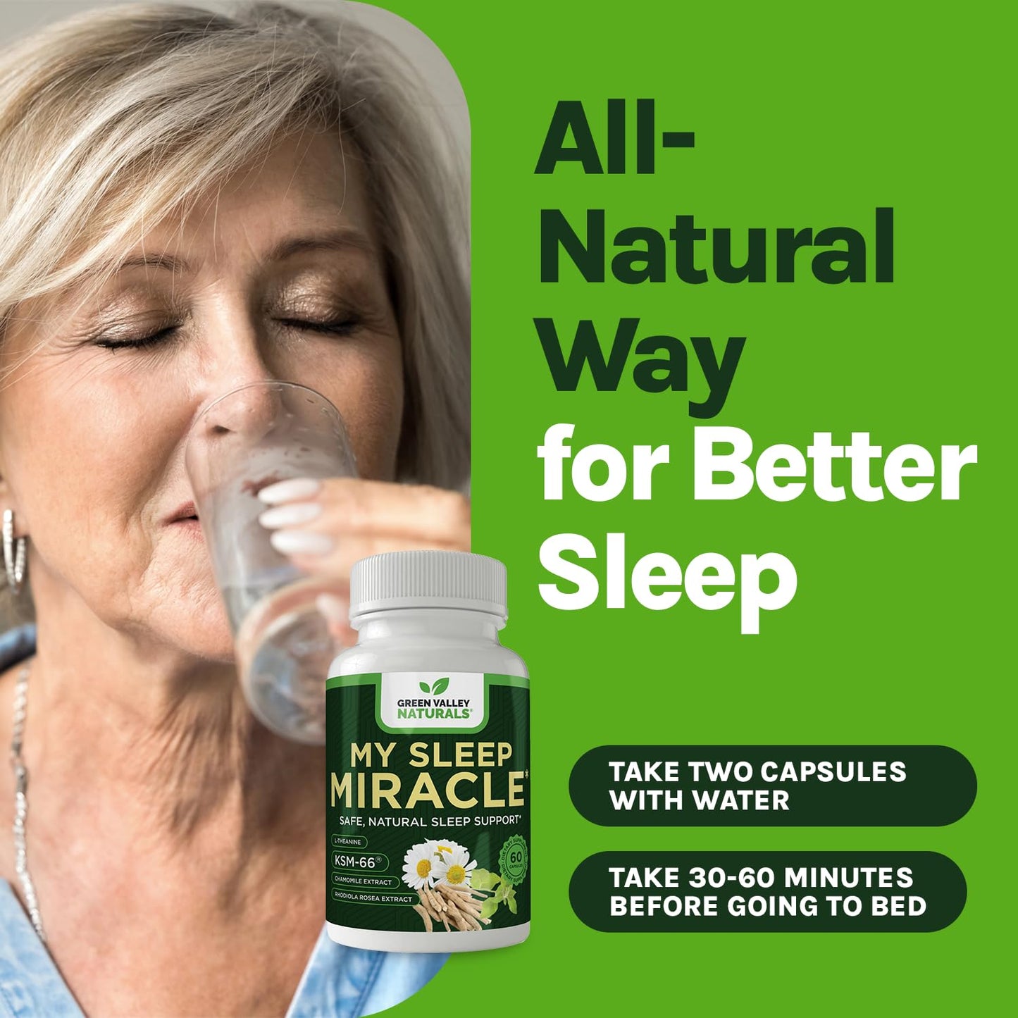 GREEN VALLEY NATURALS My Sleep Miracle Vegan Sleep Support Supplement | Melatonin-Free Formula | Ashwagandha, Chamomile & L-Theanine | Promotes Calm, Relaxation & Restful Sleep | 60 Capsules GREEN VALLEY NATURALS buy supplements Au