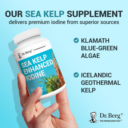 Dr. Berg Sea Kelp Enhanced Iodine - 200 mcg of Premium Iodine - Seaweed Blend Includes Klamath Blue-Green Algae & Sea Kelp - 90 Capsules Dr. Berg NutritionalsBuy Supplements Australia