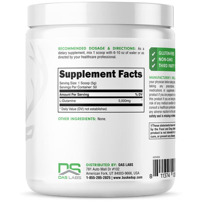 Bucked Up L-Glutamine (5000mg), Essentials (50 Servings, 250 Grams)