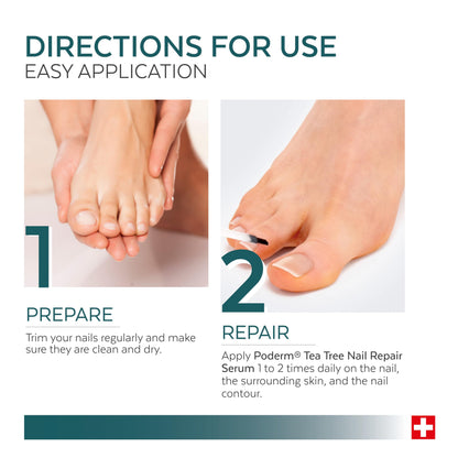 PODERM Tea Tree Nail Serum - 6 ml | 4-in-1 Formula for Damaged, Yellowed, and Dull Nails – Helps Even Nail Thickness – Swiss Made
