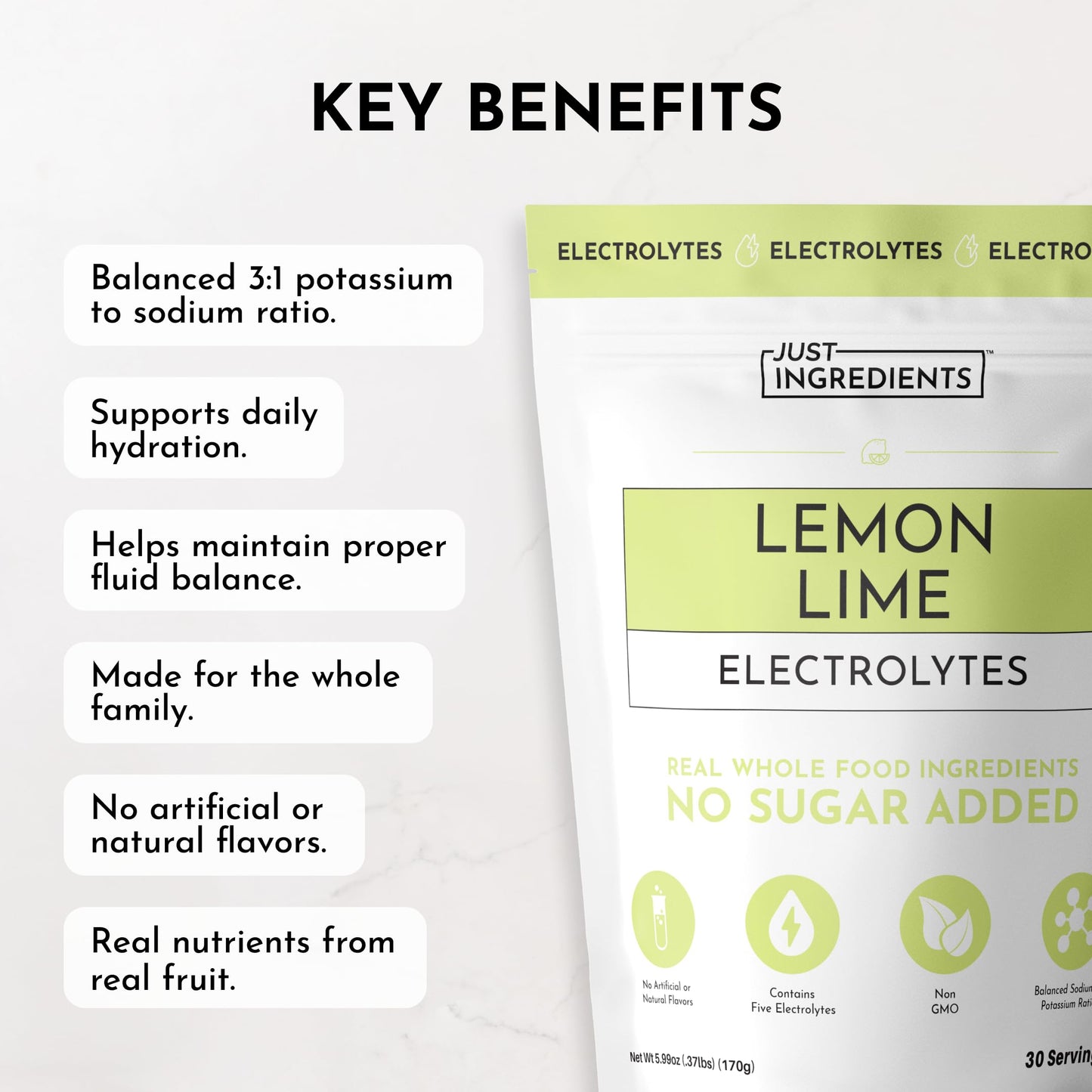 Lemon Lime Electrolytes – 30‑Serving Hydration Drink Mix with Coconut Water, Sea Salt, and Trace Minerals – Supports Energy, Recovery, and Electrolyte Balance*