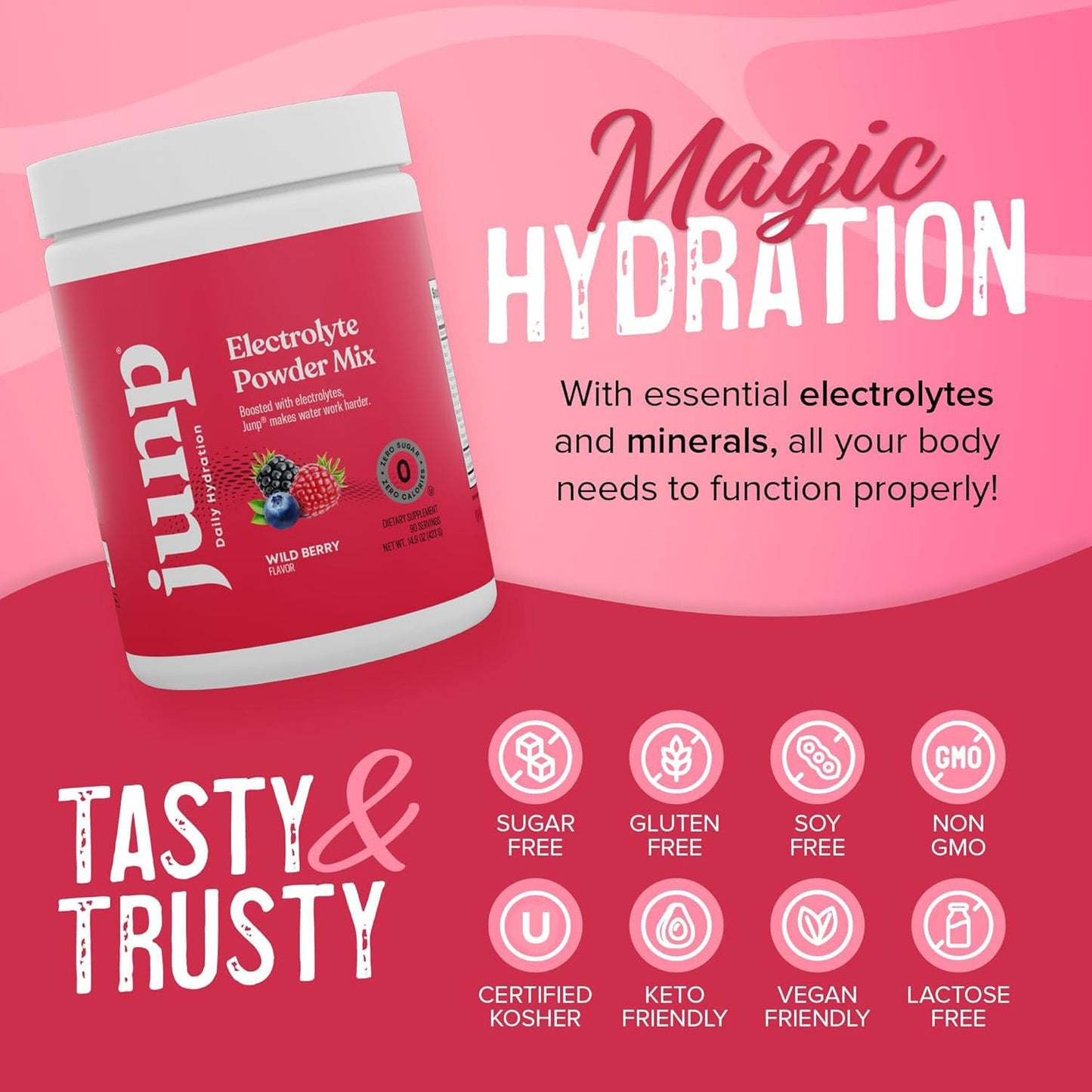 JUNP Electrolytes Powder No Sugar No Carbs, Wild Berry Fruit Flavor Keto Electrolyte Drink Mix - Potassium & Salt Hydration Powder Electrolytes, Zero Calorie Sugar Free Electrolyte Powder, 90 Servings