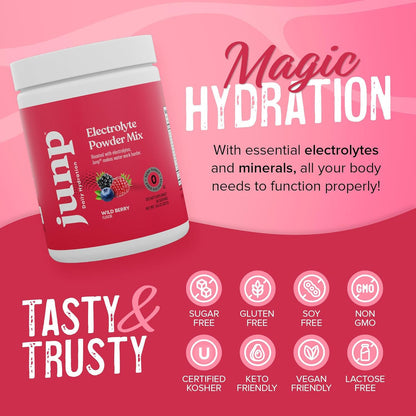 JUNP Electrolytes Powder No Sugar No Carbs, Wild Berry Fruit Flavor Keto Electrolyte Drink Mix - Potassium & Salt Hydration Powder Electrolytes, Zero Calorie Sugar Free Electrolyte Powder, 90 Servings