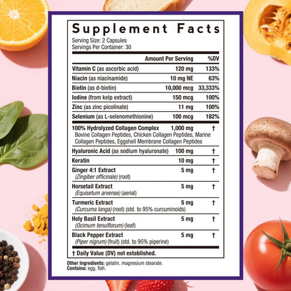 Doctor's Recipes Multi Collagen Peptides, Type I, II, III, V, X, 1000 mg Per Serving, Vitamin C, Biotin, Hyaluronic Acid, Keratin, Turmeric, for Hair, Nails, Skin, Stay Active, Antioxidant, 60 Caps Doctor's Recipes buy supplements Au