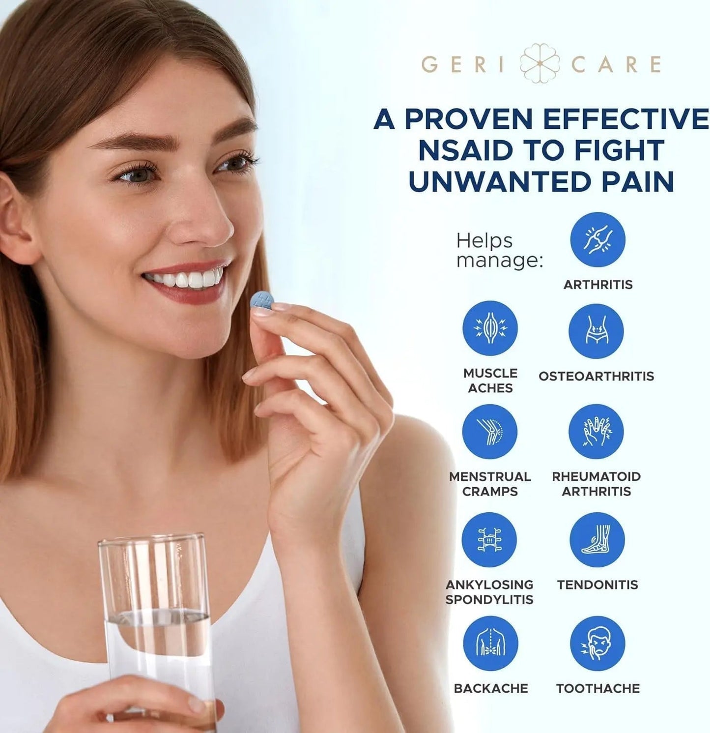 GeriCare Naproxen Sodium Tablets, 220mg (100 Count)- NSAID Extra-Strength Pain Relief for Headache, Arthritis, Muscle Aches, Menstrual Cramps- Film-Coated Naproxen, Anti-Inflammatory & Fever Reducer GeriCareBuy Supplements Australia