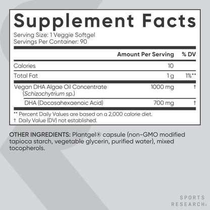 Sports Research® Vegan DHA 700mg - Cognitive Support, Brain Support, Supplement with Omega-3 DHA from Algae Oil - Vegan Certified · Non-GMO · Gluten Free - 90 Count Softgels Sports Research buy supplements Au