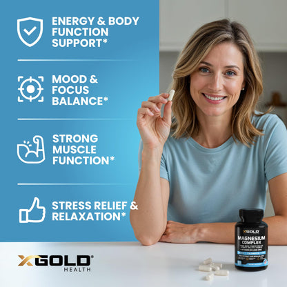 X Gold Health Magnesium Complex 5-in-1 with Zinc & B6 High Absorption Capsules (Glycinate, Citrate, Malate, Taurate, Oxide) Muscle Recovery, Energy, Sleep Support & Immune Health 500mg Made in USA X Gold Health buy supplements Au