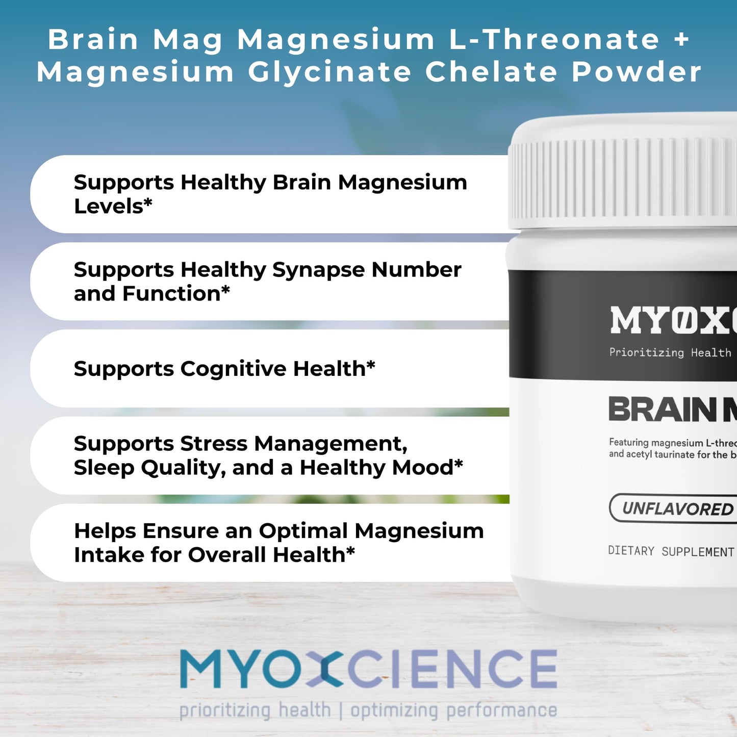 MYOXCIENCE Brain Mag | Magnesium L-Threonate Magtein & Magnesium Glycinate Powder (Unflavored) (60 Servings) MYOXCIENCE buy supplements Au