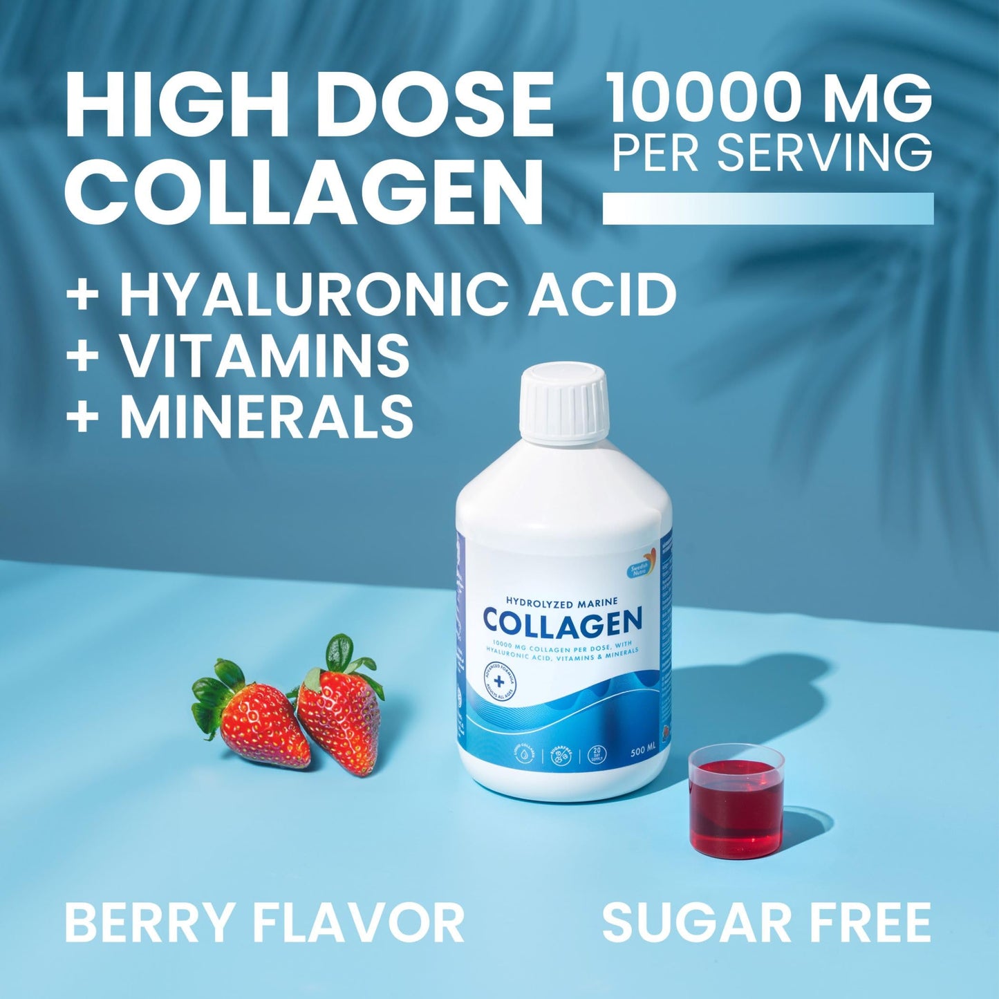 Swedish Nutra 10,000 mg Hydrolyzed Marine Collagen Liquid Supplement - 500 ml, 20 Day Supply | Hyaluronic Acid, Biotin & Vitamin C for Healthy Hair, Skin, Nails & Joints | For Men & Women | Sugar-Free Swedish Nutra buy supplements Au