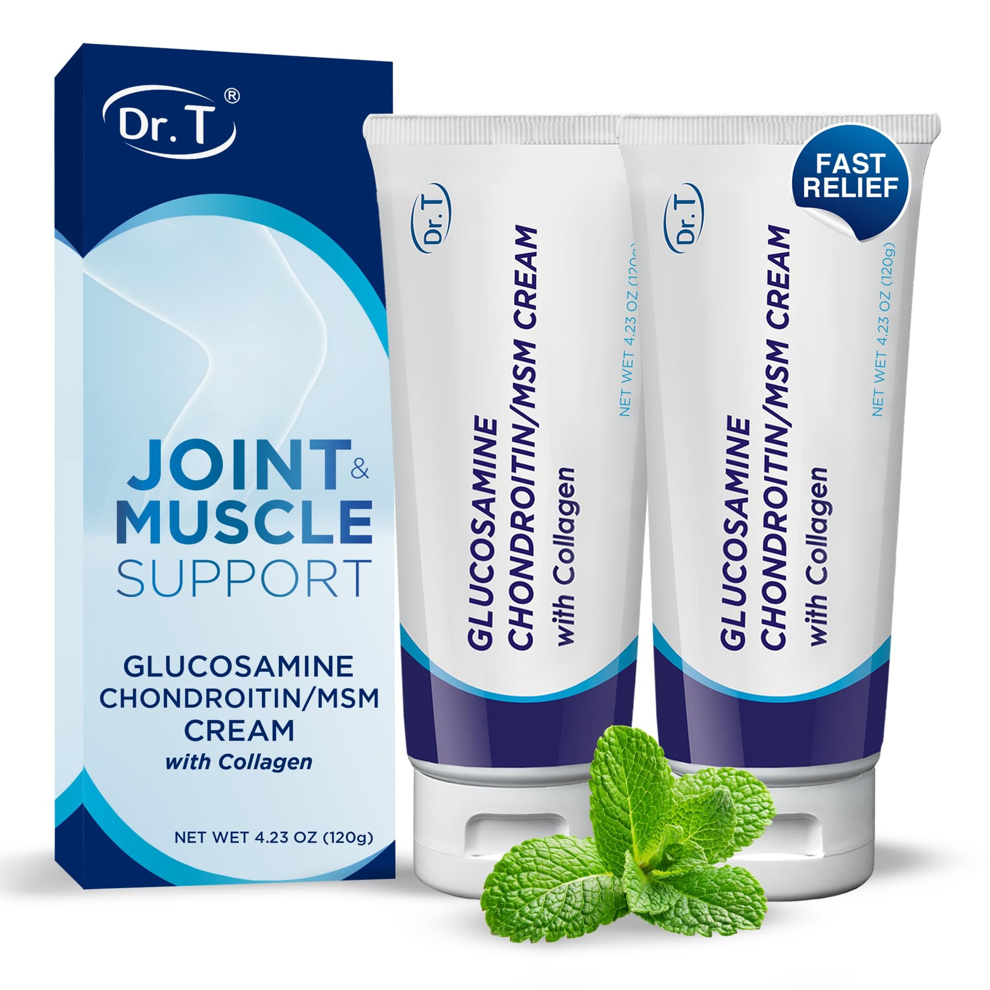 Dr. T Glucosamine Chondroitin Cream - Premium Formula with MSM and Collagen for Joint and Muscle Discomfort - Maintains Joint Strength, Flexibility & Muscle Mobility - 4.23 oz / 120g (2 Pack) Dr. TBuy Supplements Australia