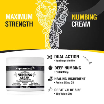 Nupharmisto Numbing Cream Maximum Strength : Long Lasting Numbing Cream with 5X Numbing - Emu Oil and Arnica 80 g / 2.82 oz NupharmistoBuy Supplements Australia