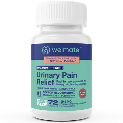 WELMATE Urinary Pain UTI Relief Maximum Strength (Phenazopyridine HCL) - Improve Urinary Tract Health & Bladder Control, Urgency, & Discomfort | Over-The-Counter Medication for Men & Women (72 Pills) WELMATE buy supplements Au