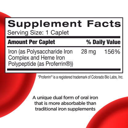 Feosol Complete Iron Supplement Caplets, Bifera Iron for High Absorption, Heme and Non-Heme Dual Action Minimizes Side Effects, 1 Per Day