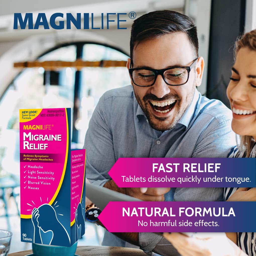 MagniLife Migraine Relief, Non-Habit Forming, 90 Homeopathic Tablets, Migraine Medicine for Light & Sound Sensitivity, Nausea, Blurred Vision & Pressure, Quick-Dissolve Headache Pain Relief MagniLifeBuy Supplements Australia