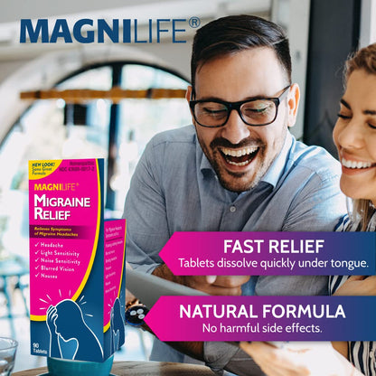MagniLife Migraine Relief, Non-Habit Forming, 90 Homeopathic Tablets, Migraine Medicine for Light & Sound Sensitivity, Nausea, Blurred Vision & Pressure, Quick-Dissolve Headache Pain Relief MagniLifeBuy Supplements Australia