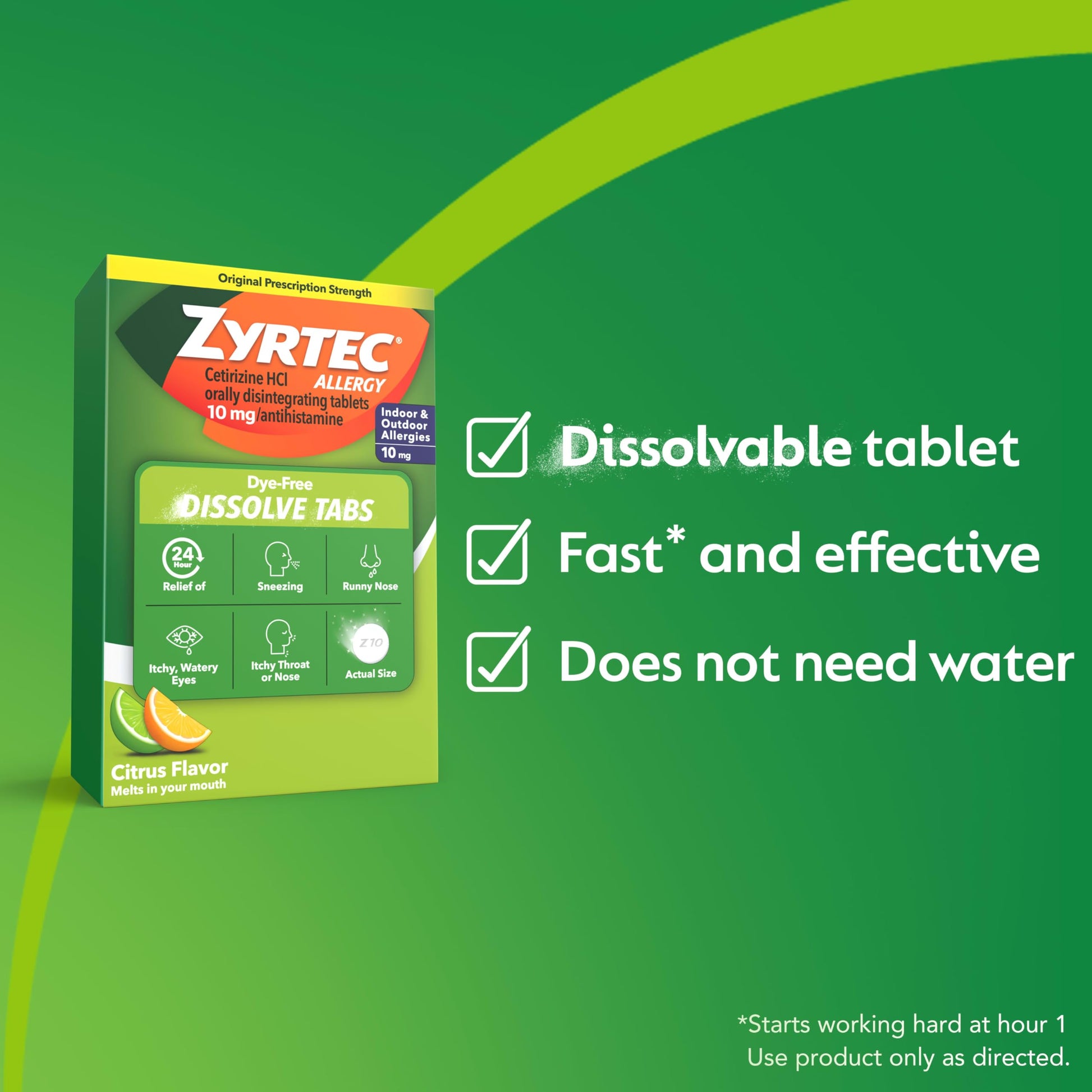 Zyrtec 24 Hour Dye-Free Allergy Relief Dissolve Tablets with 10 mg Cetirizine HCl, Citrus Flavored Antihistamine Allergy Medicine Helps Relieve Sneezing, Runny Nose, & Itchy Eyes, 24 ct Zyrtec buy supplements Au