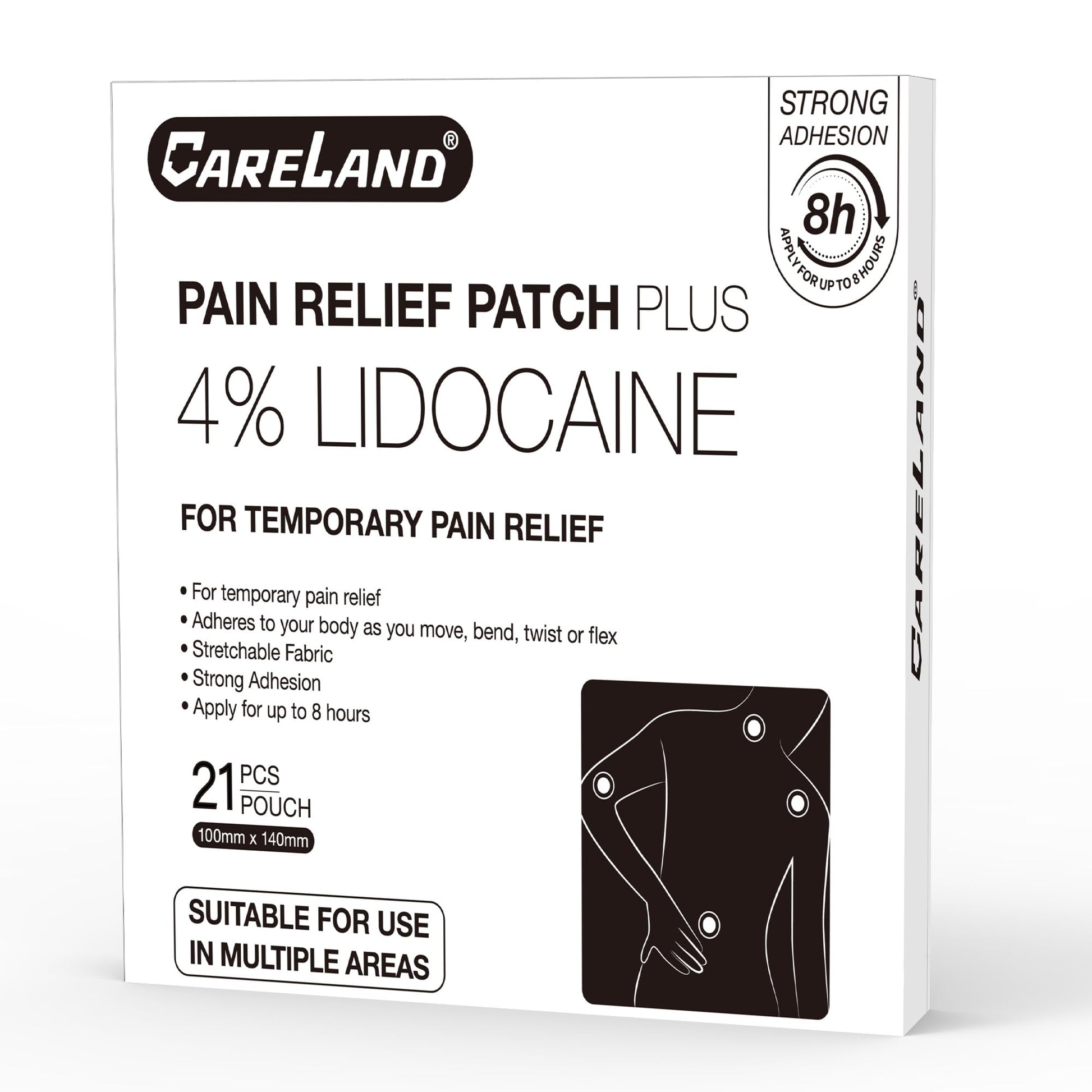 CARELAND 4% Lidocaine Patches Maximum Strength, 21 Count (10cm x 14cm) - OTC Pain Relief Patches with Stronger Adhesion for Back, Shoulder, Knee, Large Size CARELANDBuy Supplements Australia