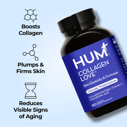 HUM Collagen Love Skin Supplement, Collagen Peptides Capsules with Hyaluronic Acid & Vitamin C, Supports Firm Skin & Helps Minimize Signs of Aging, Supplements