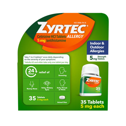 Zyrtec 24 Hour Allergy Relief Tablets, Indoor & Outdoor Allergy Medicine for Adults with 5 mg Cetirizine Hydrochloride, Relief of Runny Nose, Sneezing, Itchy Eyes, Plus Dust, Mold & Pet Dander, 35 ct Zyrtec buy supplements Au