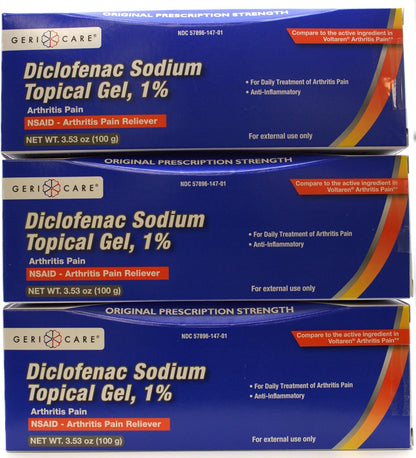 GeriCare Topical Arthritis Pain Relief Gel Diclofenac Sodium 1% (NSAID) Hand Wrist Elbow Foot Ankle Knee Extra-Strength Pain Reliever- Anti-inflammatory Arthritis Pain Treatment, 3.53oz (3 Pack) GeriCareBuy Supplements Australia