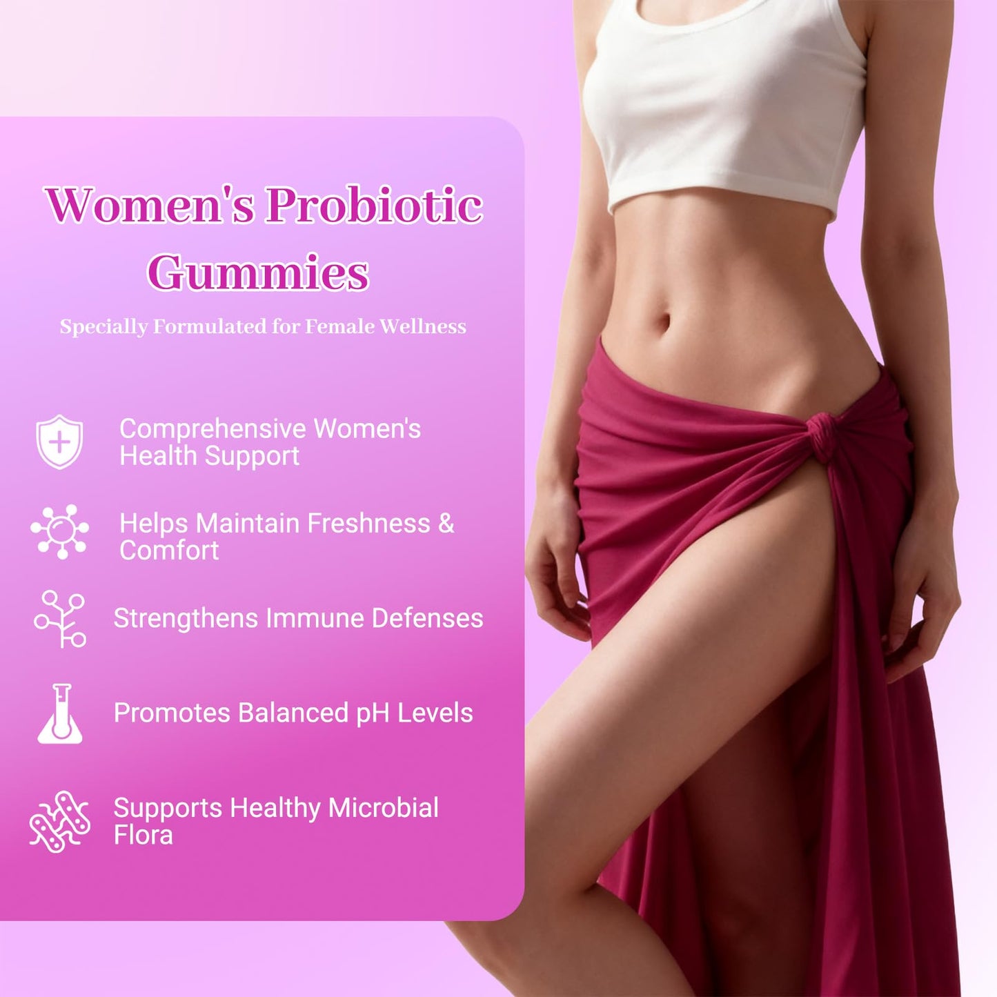 Le Tian Xian Her Juicy Feminine Probiotics Gummies for Women with Slippery Elm, Prebiotics & Lactobacillus - for pH Balance & Digestive Health, Tropical Pineapple Flavor, 60 Count Le Tian Xian buy supplements Au