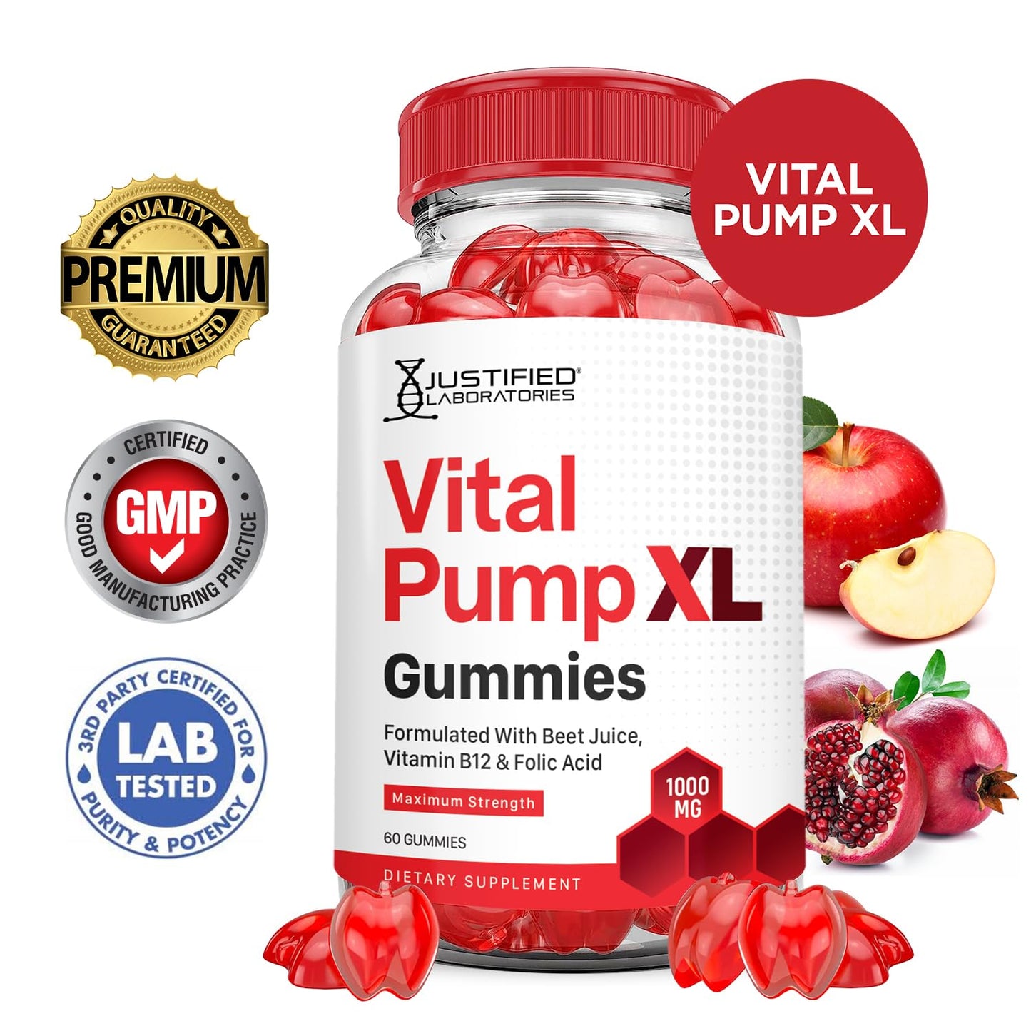 Justified Laboratories (5 Pack) Vital Pump XL Performance Gummies 1000MG Advanced Formula Vital PumpXL Formulated with Beet Juice ACV Pomegranate Beet Powder B12 Vegan Non GMO 300 Gummys Justified Laboratories buy supplements Au