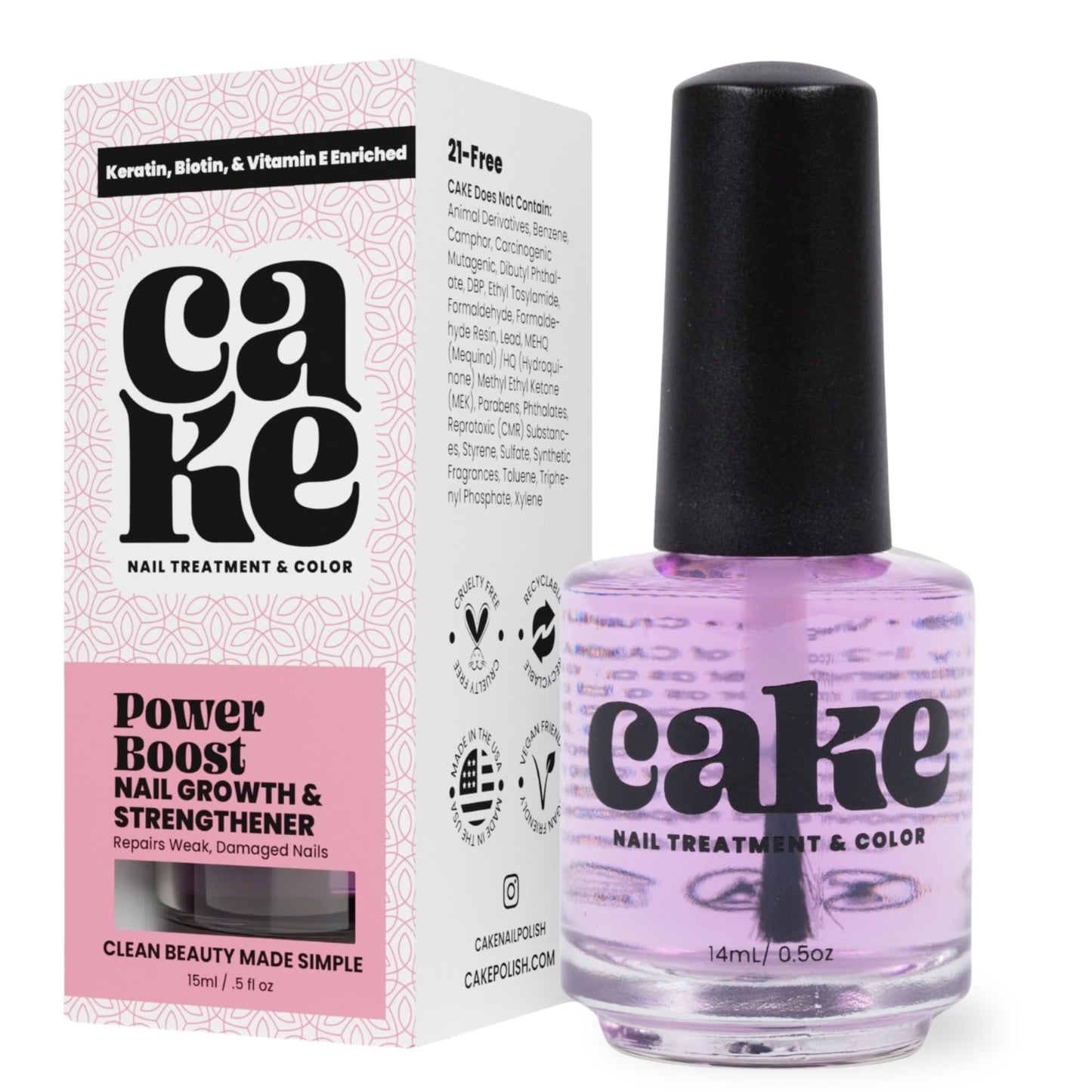 Nail Strengthener Power Boost Growth Formula, Keratin, Biotin, & Vitamin E, 21- Free, Repairs Damaged Nails, Stops Peeling & Chipping, Use as Clear Base Coat