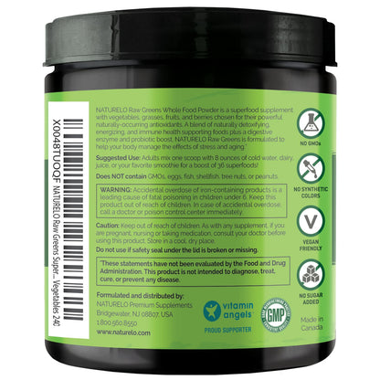 NATURELO Raw Greens Superfood Powder 240 Grams, Mixed Berry - Supports Energy, Immunity and Detox - Includes Spirulina, Wheat Grass and Organic Greens for Whole Food Nutrition