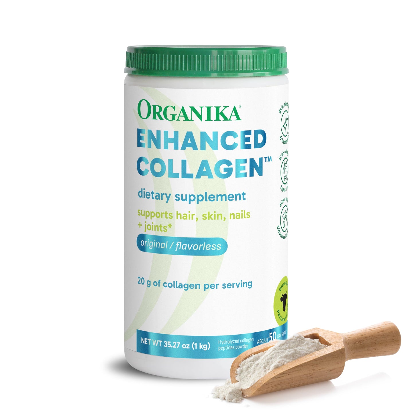 Organika Collagen Powder - for Healthy Hair, Skin, Nails, and Joints. Hydrolyzed Protein Peptides for Better Absorption- Grass-Fed, Non-GMO- Unflavoured- 2.2lbs Organika buy supplements Au
