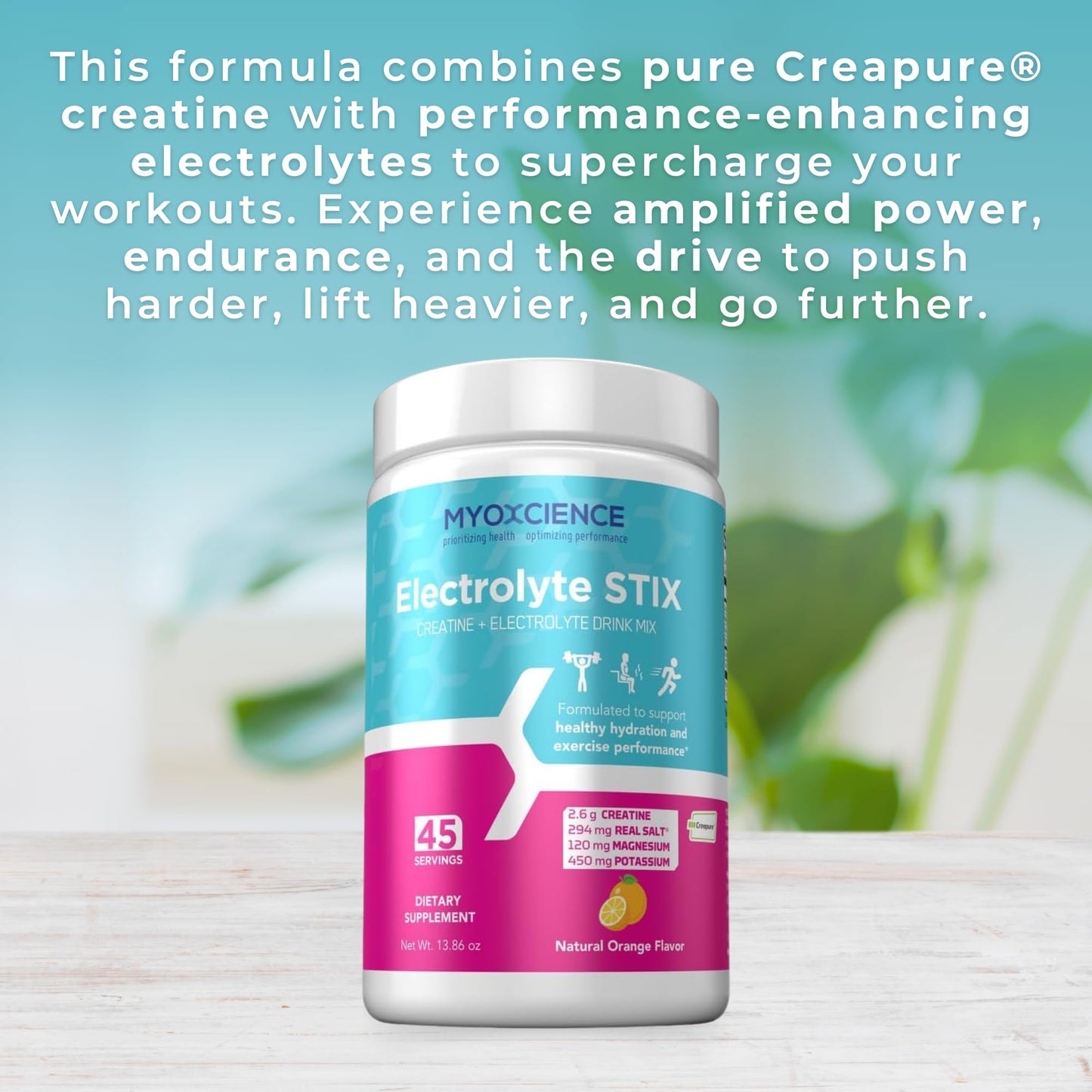 MYOXCIENCE Electrolyte STIX | Creatine Electrolyte Powder | Recovery from Exercise & Muscle Development w/Real Salt (Natural Orange Flavor) (Jar 45 ct) MYOXCIENCE buy supplements Au