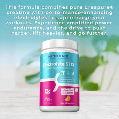 MYOXCIENCE Electrolyte STIX | Creatine Electrolyte Powder | Recovery from Exercise & Muscle Development w/Real Salt (Natural Orange Flavor) (Jar 45 ct) MYOXCIENCE buy supplements Au