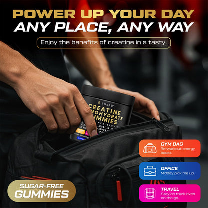 KUKALY Creatine Monohydrate Gummies for Men & Women, 9000MG Creatine Gummies Sugar Free - Mixed Flavored with L-Taurine, BCAA 2:1, B12 B6 for Boost Strength