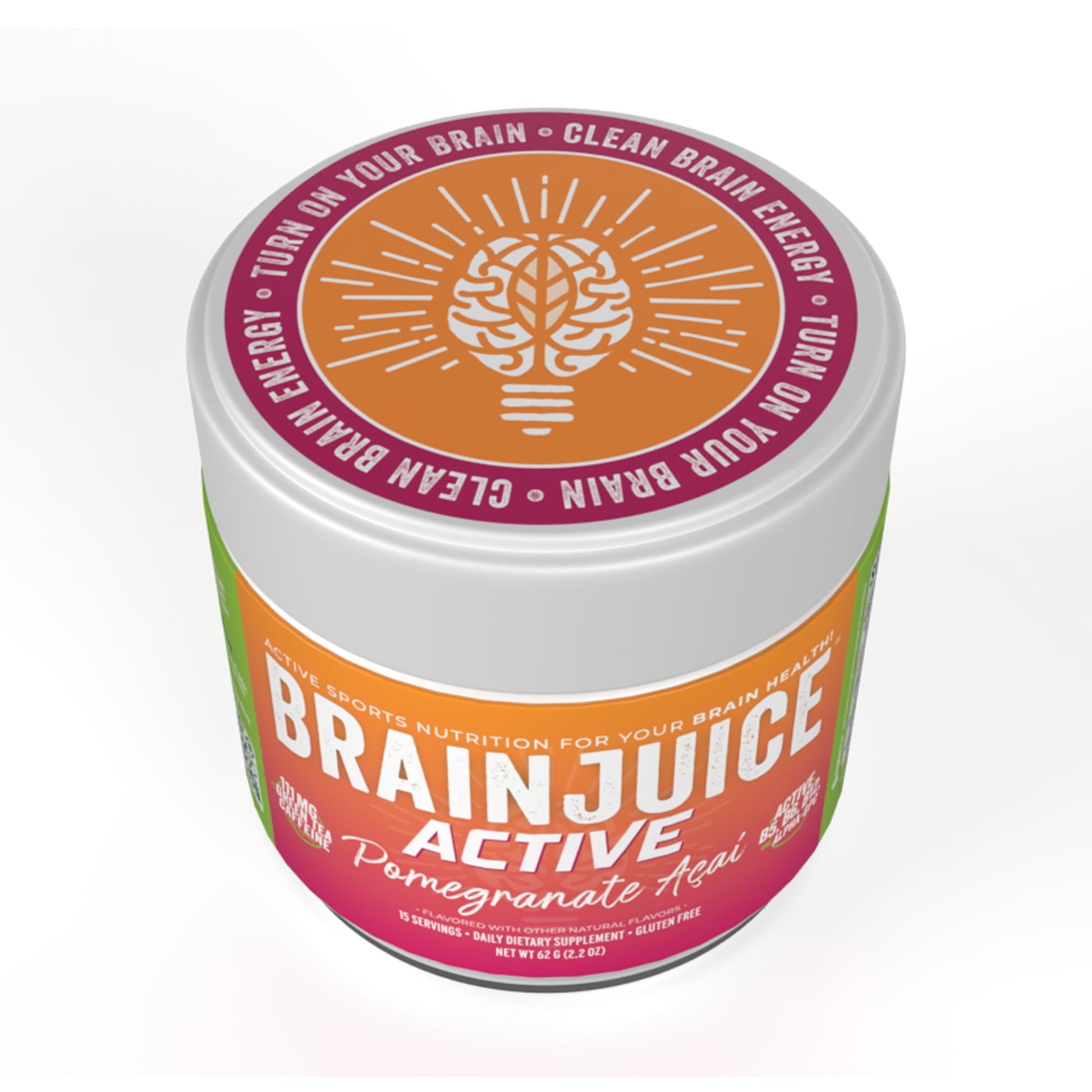 BrainJuice Nootropics Brain Support Supplement, Gluten Free Powder for Energy and Focus, Pre Workout w/Alpha GPC, Vitamin B & Organic Green Tea Extract Caffeine, Active Pomegranate Acai, 15 Servings BrainJuiceBuy Supplements Australia
